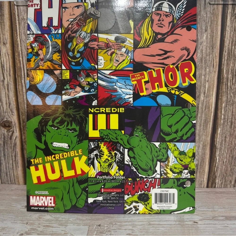 School Folder Marvel Comics Portfolio 3 Hole Punch 2 Pocket Hulk Thor Iron Man